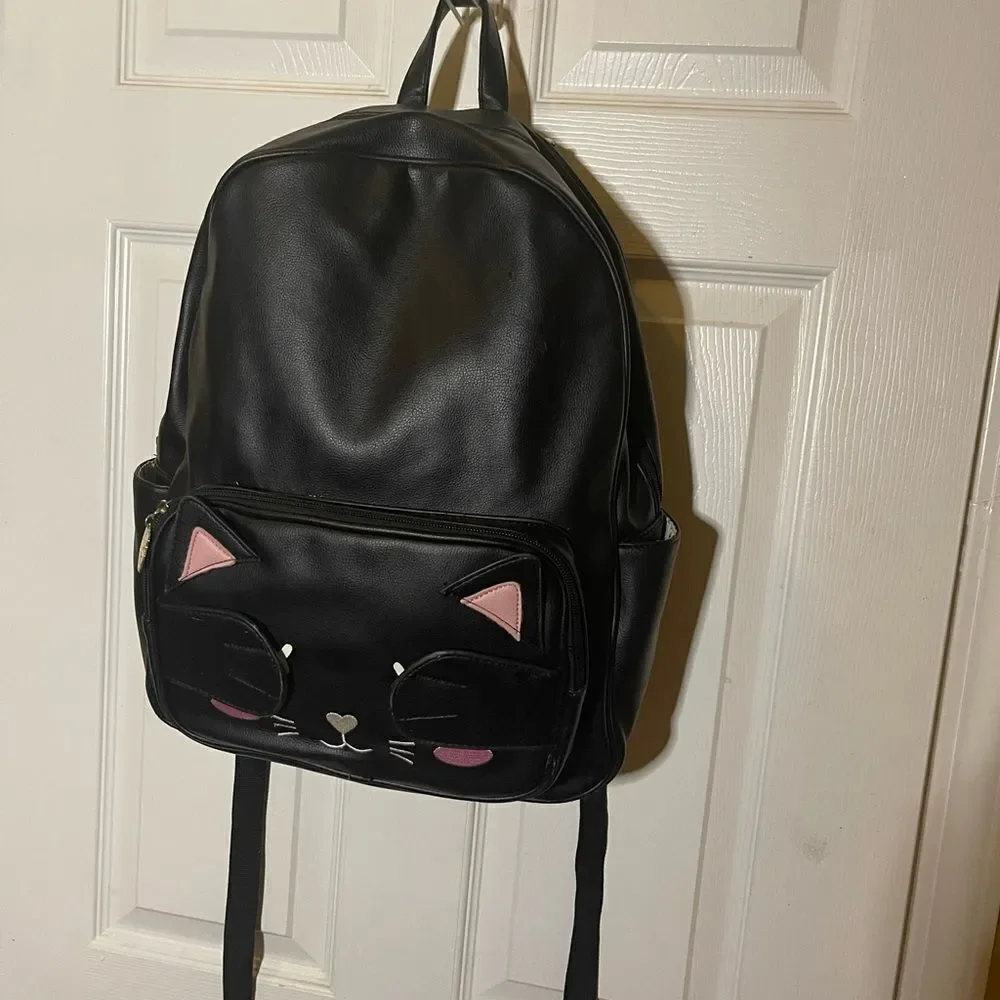 Betsey Johnson synthetic Black Cat Face pick a boo Medium Backpack.